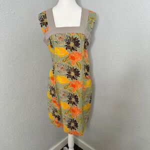 Floral Print Dress Maha She Square Neck‎ Sleeveless With Pockets - M